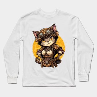 Female Steampunk Mechanic Cat Long Sleeve T-Shirt